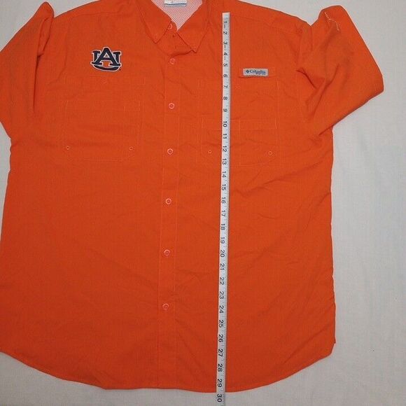 Columbia Men's Large Shirt Orange Auburn‎ Tigers Omni-Shade Button Up - Picture 6 of 10